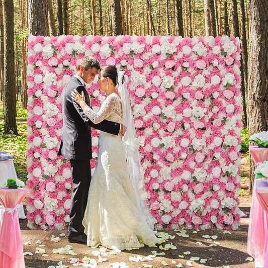 Flower Wall Backdrop 9pcs 16.5x16.5 Inch Flower Wall Decor Artificial Floral Wall Panel Ideal for Wedding Celebrations, Festive Party Birthday Backdrops and Elegant Home Decor