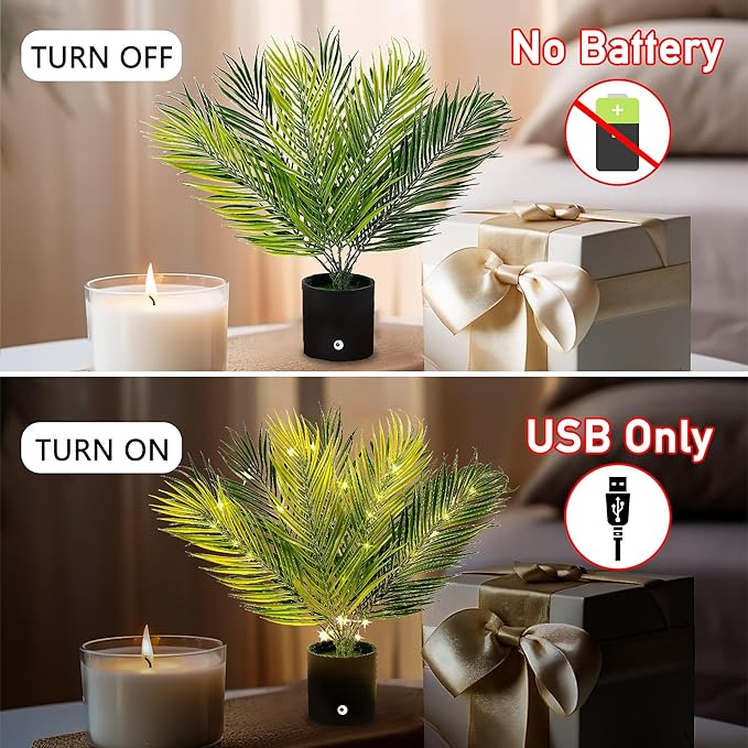 Artificial Lighted Areca Palm Tree Lamp Night Light for Womens Christmas Birthday Gifts, DIY Bonsai Decor, Perfect Ideal for Ambiance Wedding Party Bedroom Bar Coffee Shop Decor Light