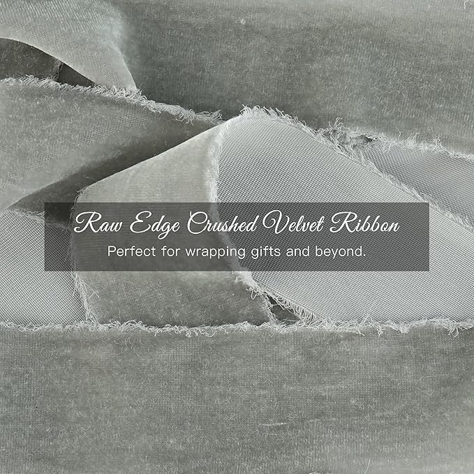 MAYREEL 2 Inch Silver Velvet Ribbon Hand Torn Light Gray Silk Frayed Edge for Bridal Bouquets Invitations Wedding Vow Books Gift Baskets Hair Bows 3 Yards