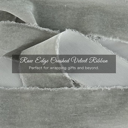 MAYREEL 2 Inch Silver Velvet Ribbon Hand Torn Light Gray Silk Frayed Edge for Bridal Bouquets Invitations Wedding Vow Books Gift Baskets Hair Bows 3 Yards