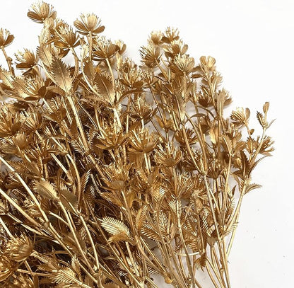 PASYOU Fake Plants Decoration for Christmas, Artificial Flowers Golden Plastic Leaves Grass Faux Outdoor Indoor Home Garden Party Room Bedroom Office Wedding Table Centerpiece DIY Decor, Gold 2 Pack