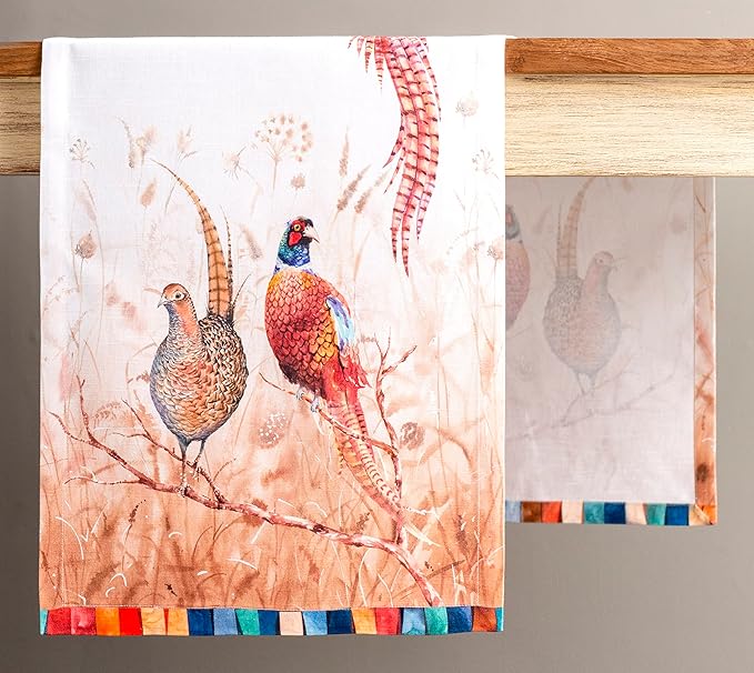 Maison d' Hermine Table Runner 100% Cotton Single Layer Table Runners 90 inches Long for Thanksgiving Christmas Decorations Home Kitchen Dining Party Wedding (Faisan D'Automne, 14.5" x 90")