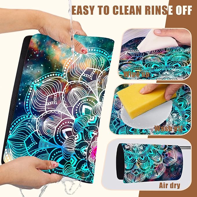Abstract Mandala Galaxy Star Dish Drying Mat for Kitchen Counter Coffee Mat Hide Stain Absorbent Rubber Backed Dish Drainer Rack Pad Espresso Machine Coffee Bar Accessories 15.7 x 23.6 Inch
