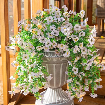 INSPRING Artificial Faux Outdoor Outside Flowers Plants, 2 PCS Fake Silk UV Resistant Look Real White Daisy Trailing Vines for Front Door Porch Planter Urn Patio Balcony Decoration