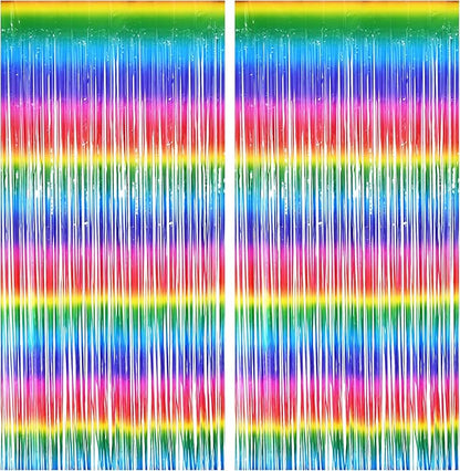 BRAVESHINE Tinsel Foil Curtains - 2 Pack Colorful Party Streamers Fringe Backdrop for Christmas/New Years/Doorway/80s/90s/Dance/Bachelorette/Engagement/Rainbows-theme/Candy/Kids Birthdays Decorations
