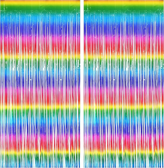 BRAVESHINE Tinsel Foil Curtains - 2 Pack Colorful Party Streamers Fringe Backdrop for Christmas/New Years/Doorway/80s/90s/Dance/Bachelorette/Engagement/Rainbows-theme/Candy/Kids Birthdays Decorations