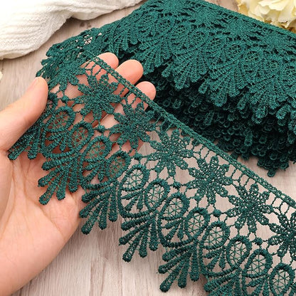 Green Lace Trim 7.5 Yards Wide Embroidered Floral Trim Edge Venise Lace Ribbon for Wedding Dress Crafting, Costume Design, DIY Apparel Embellishment, Home Decor