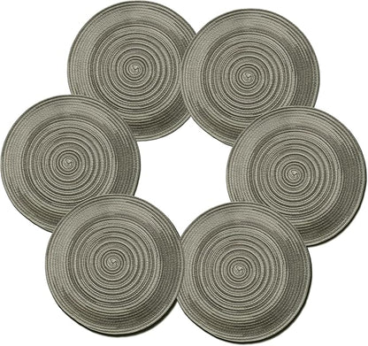 Youyi Better Lifes Round Braided Placemats Set of 6 Colorful Washable Durable Placemats Non-Slip 15 Inch Ivory-Linen Woven Table Mats for Dining Tables Holiday Party Decoration