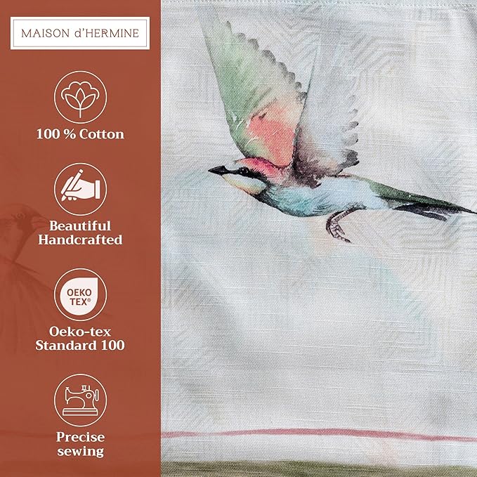 Maison d' Hermine Placemats Set of 4 100% Cotton Washable Cloth Place Mats, Reusable Table Mats for Kitchen Dining Decoration, Party, Wedding, Restaurant Spring/Summer (Flying Birds, 13" x 19")