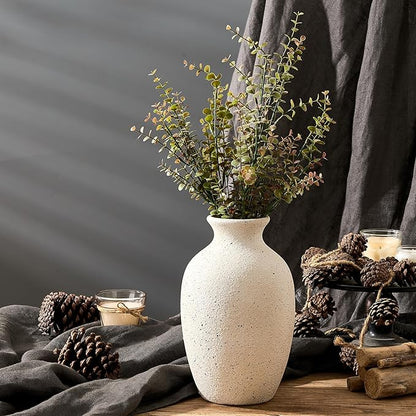 Large Ceramic Rustic Flower Vase, 10.43 Inch Tall Vintage Pottery Home Decor, Antique Farmhouse Terracotta Vase for Living Room, Table, Shelf, Mantel Decoration, Farmhouse - Cream-White