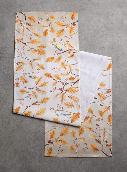 Maison d' Hermine Table Runner 100% Cotton Single Layer Table Runners 36 inches Long for Thanksgiving Christmas Decorations Home Kitchen Dining Party Wedding (Oak Leaves, 14.5" x 36")