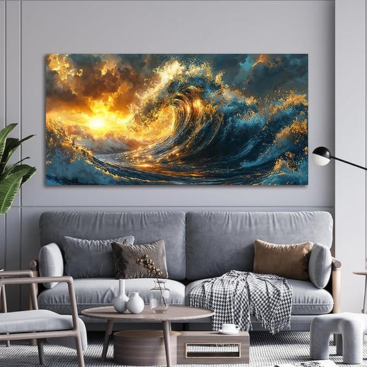 Canvas Wall Art Decor Sunshine Wave Canvas Wall Art For Living Room Decor Oversized Gold Modern Abstract Aesthetics Wall Art Decor Canvas Prints Artwork For Bedroom Office Wall Decor 29 X 58 Inch