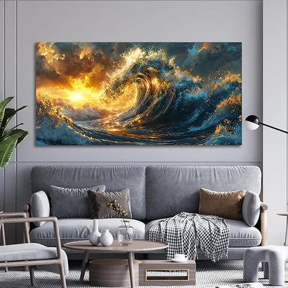 Canvas Wall Art Decor Gold Modern Abstract Aesthetics Wall Art Decor Large Sunshine Wave Canvas Wall Art For Living Room Decorations Canvas Prints Artwork For Bedroom Office Wall Decor 24 X 48 Inch