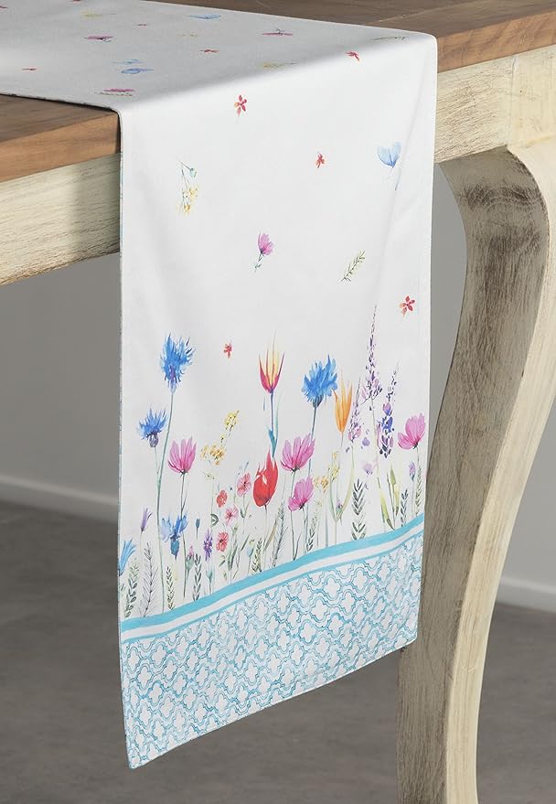 Maison d' Hermine Table Runner 100% Cotton Single Layer Table Runners 108 inches Long Decorative for Home Kitchen Dining Party Wedding Bridal Shower Spring Summer (Flower in The Field, 14.50" x 108")