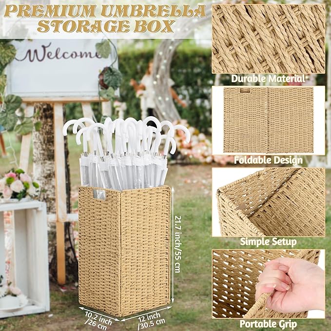 Aodaer Clear Wedding Umbrella with Foldable Storage Box Transparent Auto Open Stick Umbrellas Windproof Large Canopy Umbrella with J Hook Handle for Outdoor Activities, Wedding Photography