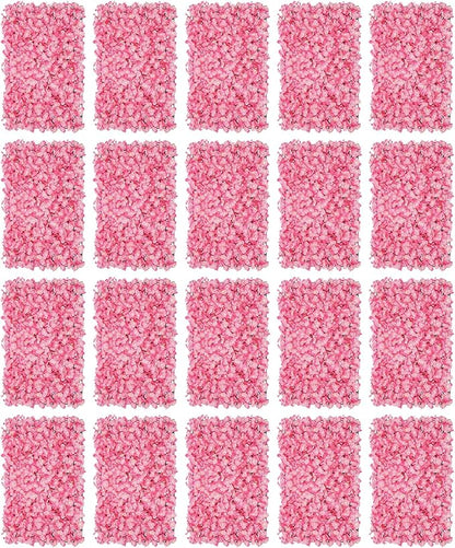 Flower Wall Panel Set, Artificial Wall Flower Backdrop,Artificial Flower Wall Mat Silk Rose Flower Panels,Hydrangea Rose Floral Panel for Party Wedding (20PCS Pink), LZ-290906