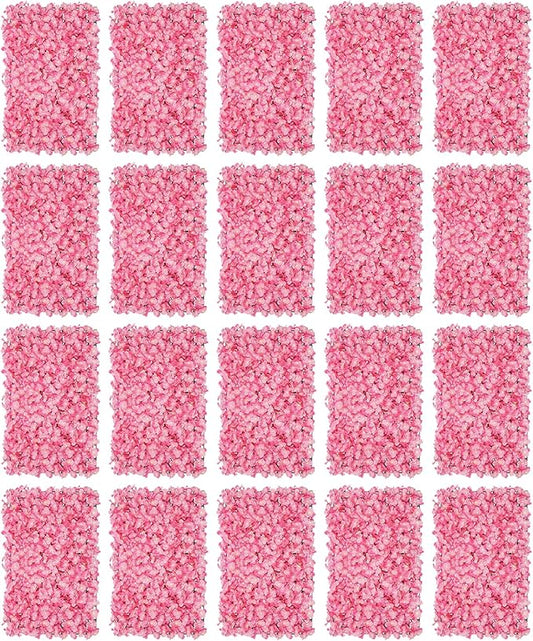 Flower Wall Panel Set, Artificial Wall Flower Backdrop,Artificial Flower Wall Mat Silk Rose Flower Panels,Hydrangea Rose Floral Panel for Party Wedding (20PCS Pink), LZ-290906