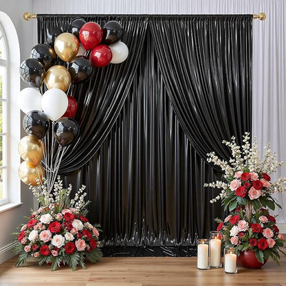 gogoparti 10x10FT Black Sequin Backdrop Curtain - 2 Panels of 5x10FT Wrinkle-Free Glitter Drapes for Photography, Birthdays, Weddings & Graduations