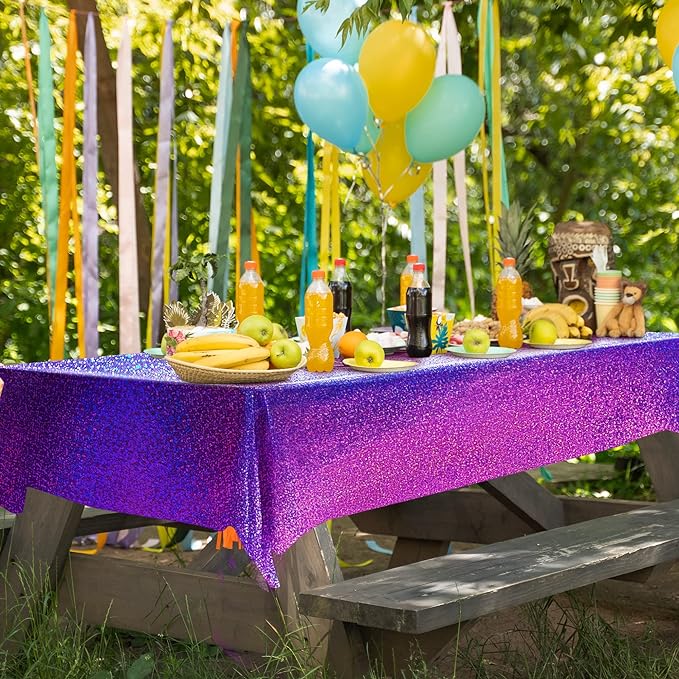 4 pcs Pink&Purple Holographic Party Tablecloths 40" x 108" Laser Sparkly Table Cloths Iridescence Foil Glitter Table Cover for Halloween Wedding Anniversary Baby Shower Birthday Party Supplies