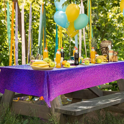 4 pcs Pink&Purple Holographic Party Tablecloths 40" x 108" Laser Sparkly Table Cloths Iridescence Foil Glitter Table Cover for Halloween Wedding Anniversary Baby Shower Birthday Party Supplies