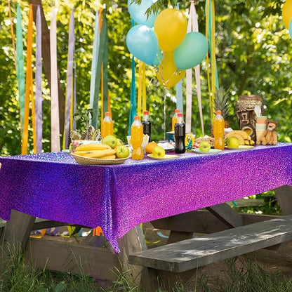 2 pcs Purple Holographic Plastic Tablecloths Laser Table Covers 40" x 108" Foil Disposable Table Cloths for Party Birthday Wedding Christmas Holiday Party Decorations
