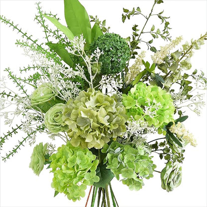 FiveSeasonStuff Elegant Green Artificial Bouquet – Hydrangea, Roses, Camellia, Baby's Breath & More for Home Décor, Weddings, Centerpieces, and Events