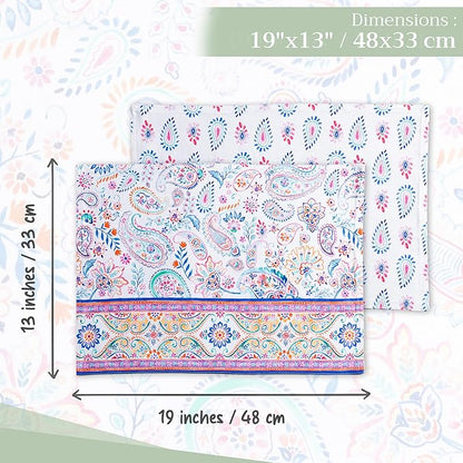 Maison d' Hermine Placemats Set of 4 100% Cotton Washable Cloth Place Mats, Reusable Table Mats for Kitchen Dining Decoration, Party, Wedding, Restaurant Spring/Summer (Indian Floral, 13" x 19")