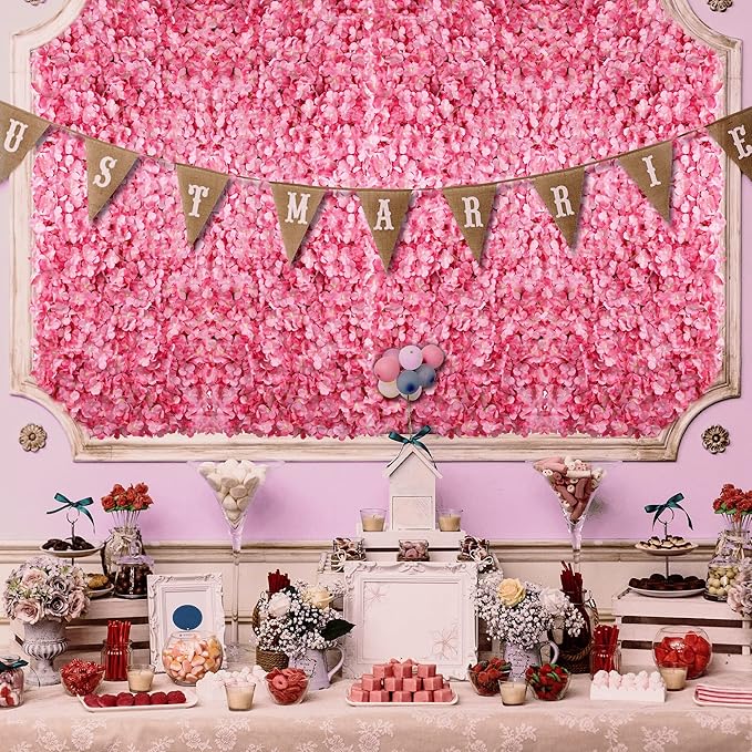 BLOSMON Flower Wall Panel Backdrop - 12 Pcs 24 x 16 Inch Pink Artificial Hydrangea Floral Backdrop for Wedding Party Baby Bridal Shower Decor, Hanging Fake Silk Flower Backdrop Decoration