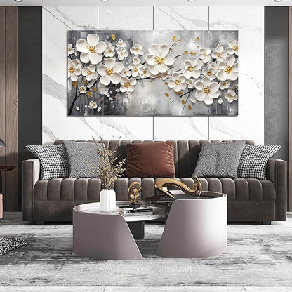 Large Pictures for Living Room - White Flower Canvas Wall Art for Bedroom - Modern Wall Decor for Office Women Size 29" x 59"