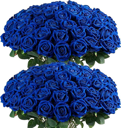 Auihiay 60PCS Fake Blue Roses, Artificial Blue Flowers, Silk Faux Rose with Long Stems for Wedding Centerpieces, Cake, DIY Floral Arrangement, Home Decor, Anniversary, Valentine's Day Decorations