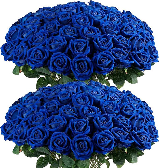 Auihiay 60PCS Fake Blue Roses, Artificial Blue Flowers, Silk Faux Rose with Long Stems for Wedding Centerpieces, Cake, DIY Floral Arrangement, Home Decor, Anniversary, Valentine's Day Decorations