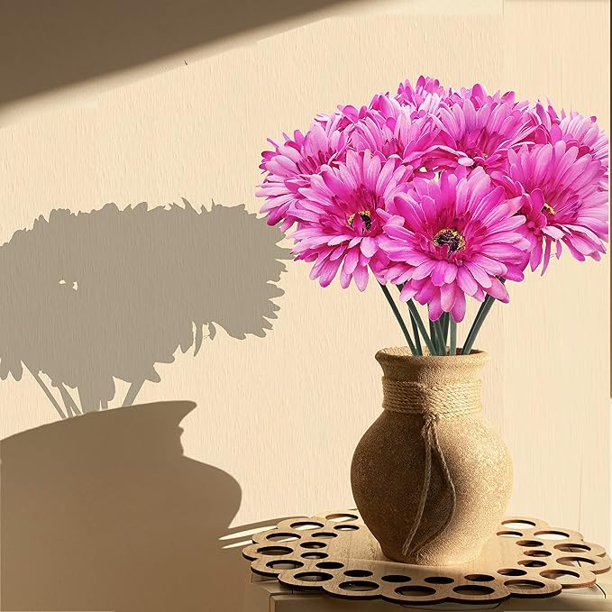 12pcs Artificial Gerbera Daisies,22 Inch Long Stem Silk Daisy Flowers,Realistic Artificial Flower Mums for Home Décor Centerpiece Wreath Supplies Wedding Bouquet,Pink