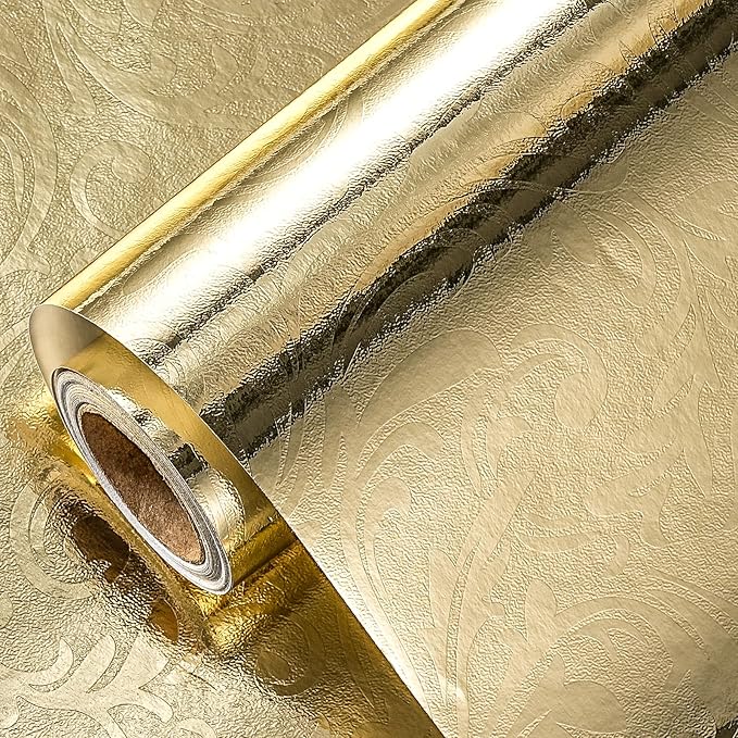 LeZakaa 3D Embossed Floral Foil Gold Wrapping Paper, Vintage Flower Metallic Foil for Birthday Christmas Party Holiday Gift Wrap, for DIY Crafts Scrapbook, Mini Roll 17 inch x 32.8 Ft(Gold)