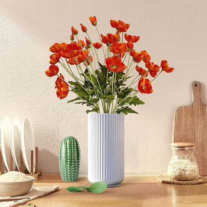 ATFL Orange and Red Poppy Flowers Artificial,12 Pcs Silk Fake Poppy Flowers,Faux Poppies Bulk for Home Decor Table Centerpieces Floral Arrangement,Poppies Bouquet for Wedding (23.5‘’, Orange-red)