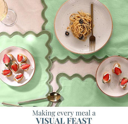 Folkulture Christmas Placemats – Set of 4 (13 x 19 Inches) | 100% Cotton Scalloped Sage Green Placemats | Heat Resistant Table Mats for Christmas Decorations and Xmas Dining Table Décor