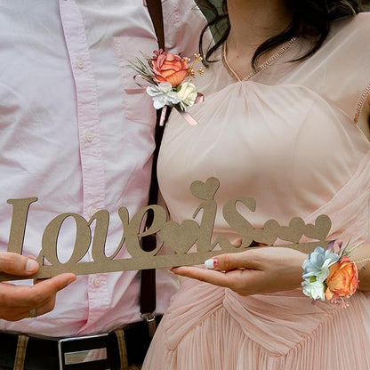 Corsage and Boutonniere Set Corsage Wistlet Terracotta Corsage Wrist Artificial Flower Perfert for Proms | Weddings for Bride,Bridesmaids, Groom,Groomsmen Decor (Terracotta)