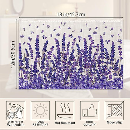 Placemats,Lavender Flower Placemats 12x18 Inch Waterproof Non-Slip Washable Table Mats for Kitchen Dining Party Table Decor,Set of 6