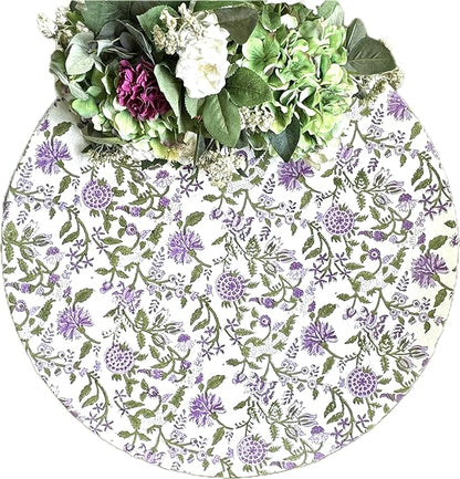ATOSII Mahoka 100% Cotton Round Spring Summer Tablecloth, Block Print Floral Table Cloth for Kitchen Dining Linen I Parties, Weddings, OutdoorsI 72" Inches Round, 4 Seater