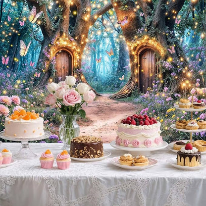 10X8ft Enchanted Forest Backdrop Fairy Enchanted Wonderland Garden Floral Butterfly Photography Background for Kids Girls Baby Shower Birthday Party Decoration Banner Cake Table Photo Booth Props