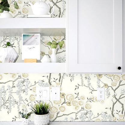 Orainege Peel and Stick Wallpaper Vintage Floral Contact Paper 17.7in ×196.8in Beige Floral Wallpaper Peel and Stick Removable Wall Paper for Bathroom Waterproof