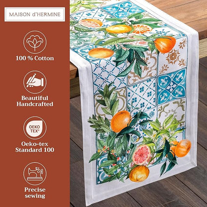 Maison d' Hermine Table Runner 100% Cotton Single Layer Table Runners 108 inches Long Decorative for Home Kitchen Dining Party Baby Shower Wedding Bridal Shower Spring Summer (Agrume, 14.50" x 108")