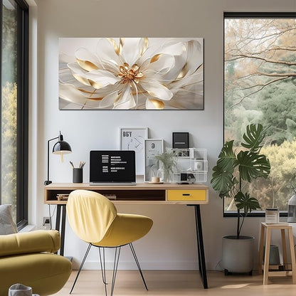 Fowers Wall Art for Bedroom Women White and Gold Wall Decor for Living Room Floral Art Print Wall Decoration 20 x 40 Inch