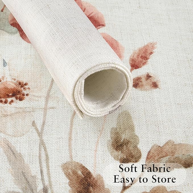 LilyCat Linen Fabric Floral Placemats, Waterproof Durable Boho Dining Table Mats for Kitchen, Rustic Vintage Washable Place Mats Set of 6, 18’’× 12’’