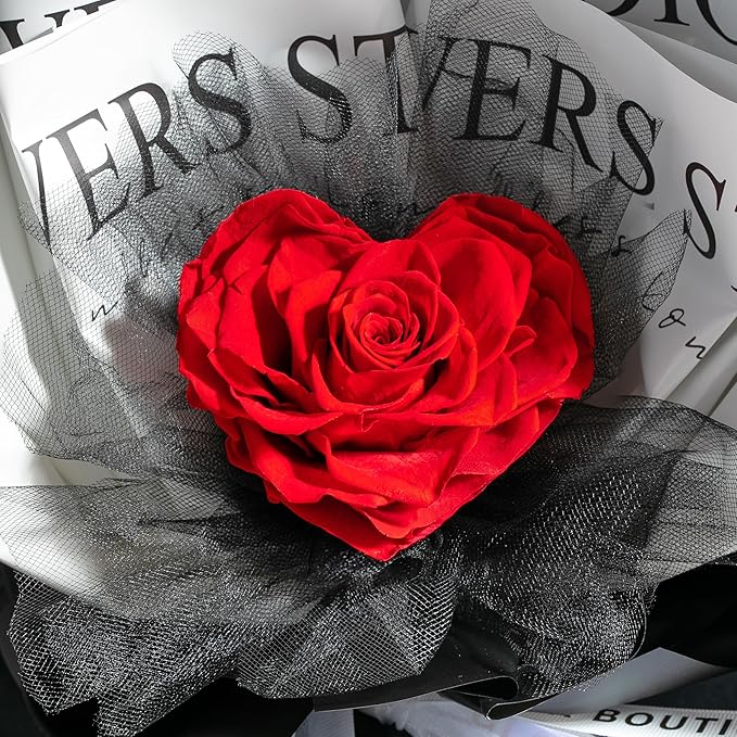 GLAMOUR BOUTIQUE Preserved Rose Single Heart Bouquet - Flowers Roses Eternal in a Box, Gift for Wife Anniversary, Birthday, for Her Flowers Eternal