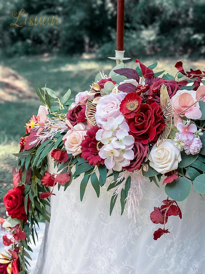 9FT Wedding Arch Flower Garland, Handmade Wedding Table Decorations,Head Table Floral Decor for Noble and Charming Wedding Ceremony