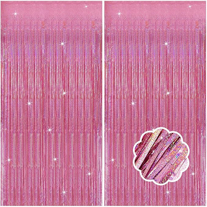 2 Pack Pink Streamers Birthday Decorations Glitter Tinsel Curtains Backdrop Pink Fringe Door Streamers Valentines Bachelorette Holiday Celebrations Happy Birthday Party Decorations