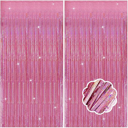 2 Pack Pink Streamers Birthday Decorations Glitter Tinsel Curtains Backdrop Pink Fringe Door Streamers Valentines Bachelorette Holiday Celebrations Happy Birthday Party Decorations