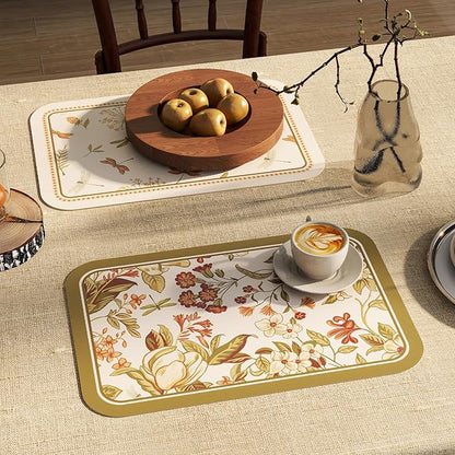 ISAENNE Grey Green Placemats Set of 6,Rectangular PVC Placemats, Waterproof and Heat-Resistant Botanical Floral Pattern,Decoration for Kitchen,Dinning,Parties, Holiday,12"*17"