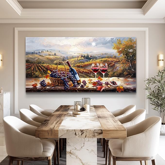 hyidecorart Farmhouse Rustic Wine Canvas Wall Art Dining Room Kitchen Still Life Painting, Vintage Restaurant Decoration, Colorful Artwork Prints for Bar Living Room Posters Wall Decor Hanging 20x40