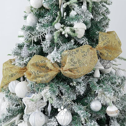 MEEDEE Gold Glitter Mesh Star Web Ribbon 10 Inch Wide by 10 Yards Roll Gold Mesh Fabric Ribbons Decorative Mesh Ribbon for Christmas Tree, Garland, Holiday Crafts, Wreaths, Bows, Home Decor